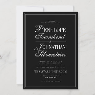 Gotische Zwarte Witte Serif Script Namen Huwelijk Kaart