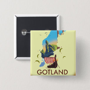 Gotland Baltische Zee Viking Reis kaart Vierkante Button 5,1 Cm