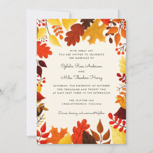 Gouache Autumn Leaves Lijst Wedding Kaart
