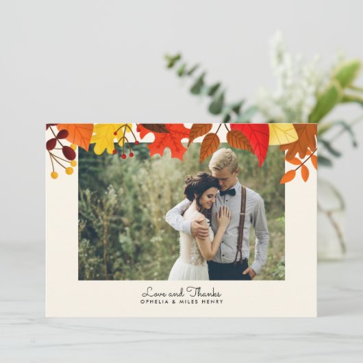 Gouache Autumn quitte un seul Carte de remerciemen (Debout devant)