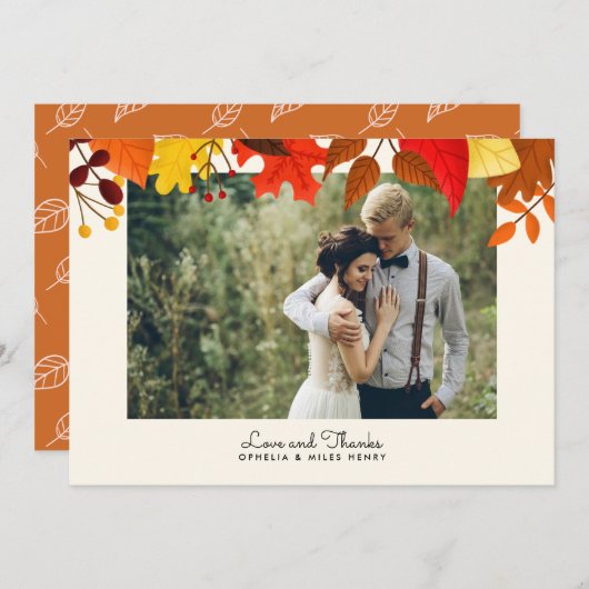Gouache Autumn quitte un seul Carte de remerciemen (Devant / Derrière)
