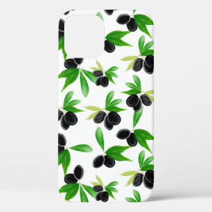 Gouache naadloos patroon met olijfboomtak, l iPhone 12 hoesje