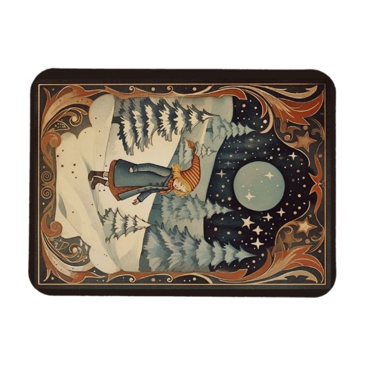 Gouache Retro Kerst Magneet (Horizontaal)