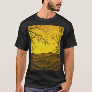 Gouache schilderij: gele lucht, bruin. t-shirt