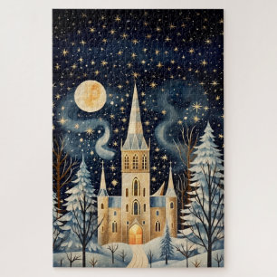 Gouache Stijlvolle Winterkerk 20x30 Legpuzzel