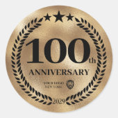 Goud 100e Jubileum Zakelijke Logo Ronde Sticker (Voorkant)