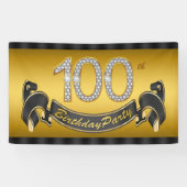 Goud 100e verjaardagsfeestje spandoek (Horizontaal)