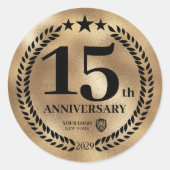 Goud 15e Jubileum Business Logo Herdenking Ronde Sticker (Voorkant)