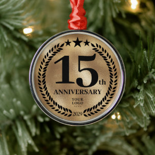 Goud 15e Jubileum Zakelijke Logo Kerst Metalen Ornament