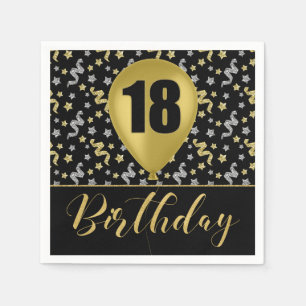 Goud 18 Verjaardag in Goud en Zilver op Zwart Servet