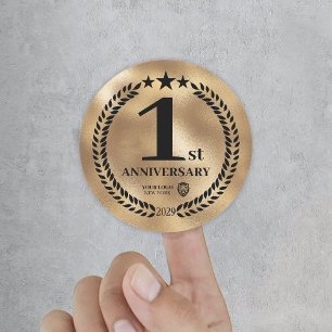 Goud 1e Jubileum Business Logo Herdenking Ronde Sticker