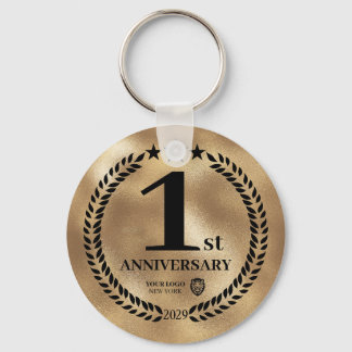 Goud 1e Jubileum Business Logo Herdenking Sleutelhanger