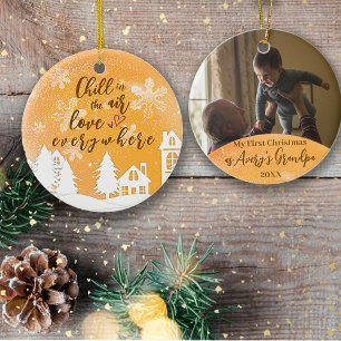Goud 1e Kerstmis Nieuwe Opa Quote Foto Keramisch Ornament