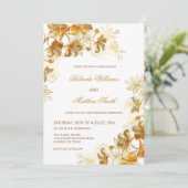 Goud 3 D Bloemen Wit Kaart (Staand voorkant)