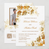 Goud 3 D Bloemen Wit Kaart (Voorkant / Achterkant)