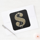 Goud 3D Glitter Dollar teken Vierkante Sticker (Envelop)