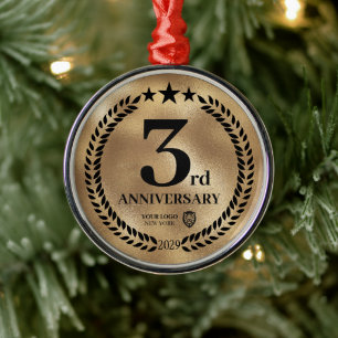 Goud 3e Jubileum Zakelijke Logo Kerst Metalen Ornament