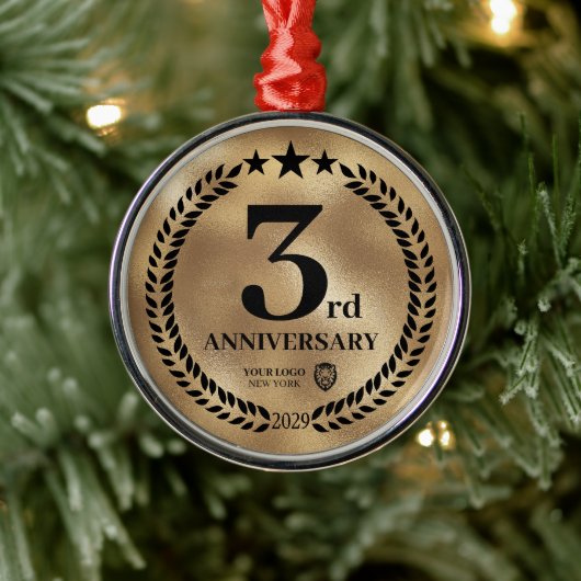 Goud 3e Jubileum Zakelijke Logo Kerst Metalen Ornament (Boom)