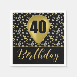 Goud 40 Verjaardag in Goud en Zilver op Zwart Servet
