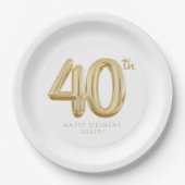 Goud 40e verjaardag ballonfeest papieren bordje (Voorkant)