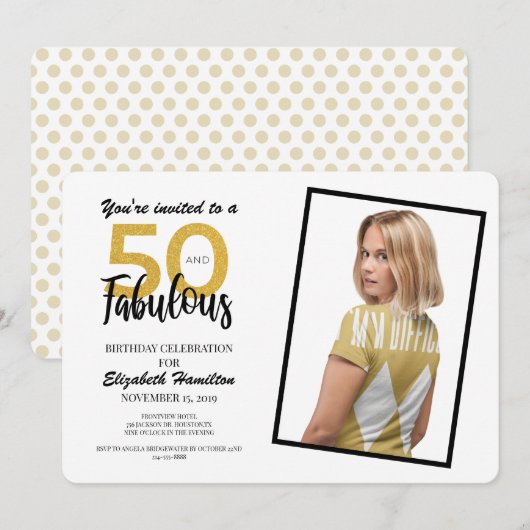 Goud 50 en Fabulous Verjaardagsfeest Kaart (Voorkant / Achterkant)