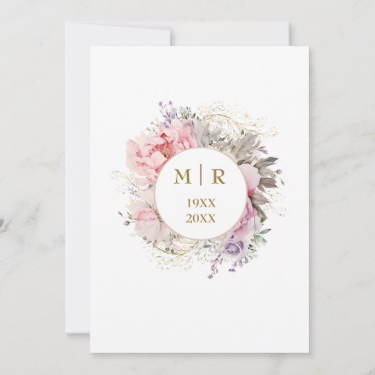 Goud 50e bruiloft Jubileum roze pioen Kaart (Achterkant)