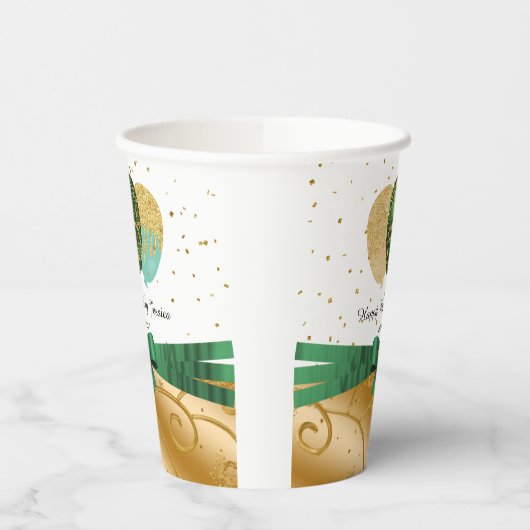 Goud 50e verjaardag, Groen Zijde Lint, Ballonnen Papieren Bekers