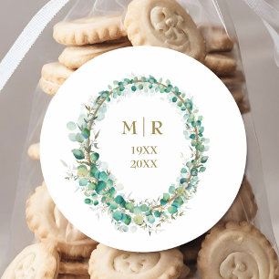 Goud 50ste Huwelijksjubileum Eucalyptus  Ronde Sticker