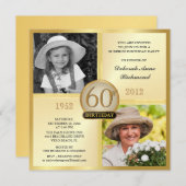 Goud 60e verjaardag Uitnodigingen Dan & nu 2 Foto' (Voorkant / Achterkant)