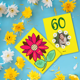 Goud 60ste verjaardag Eenvoudige Rode Zonnebloem Kaart