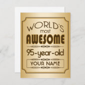 Goud 95e verjaardag viering wereld Best Fabulous Uitnodiging Briefkaart (Voorkant / Achterkant)