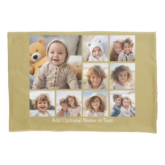 Goud 9 Photo Square Collage - met witte tekst Kussensloop (Voorkant)