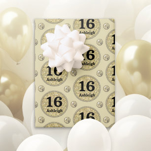 Goud Aangepaste Naam Leeftijd 16 Verjaardag Inpakpapier Vel