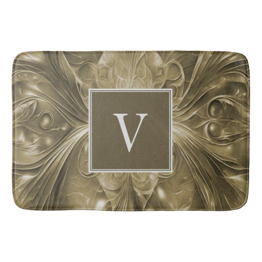 Goud Abstract Bloei Monogram Badmat (Voorkant)