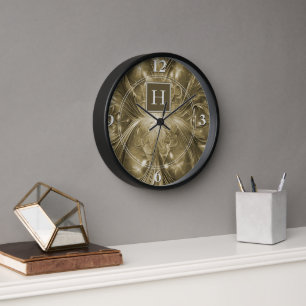 Goud Abstract Bloei Monogram Klok