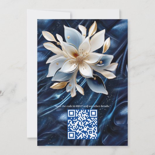 Goud abstract bloemetjes op Simmery Blue Silk Kaart (Achterkant)