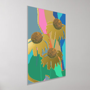 Goud Abstract Echinacea Kone Flower Moderne Folie Afdrukken