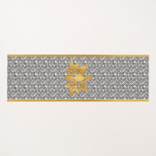 Goud Abstract Lotus Silhouet op Zwart Patroon Yogamat (Voorkant (horizontaal))