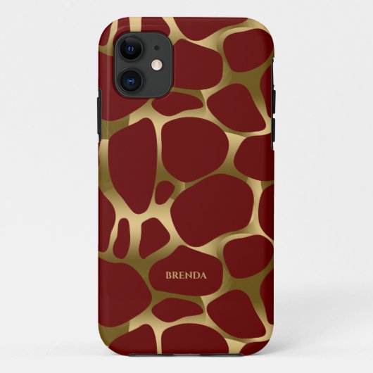 Goud abstract luipaard patroon op rood Case-Mate iPhone case (Achterkant)