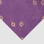 Goud Abstract oog van Peacock Feathers op Paars Tissuepapier (Detail)