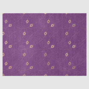 Goud Abstract oog van Peacock Feathers op Paars Tissuepapier