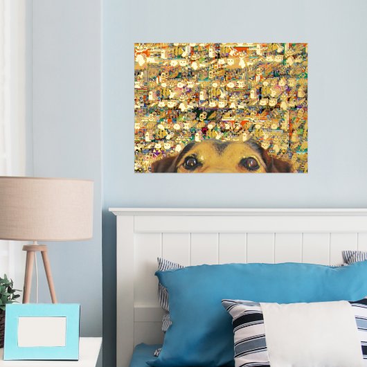 Goud abstract Wazige Pixel Art en Dog Folie Afdrukken (Insitu (Slaapkamer))