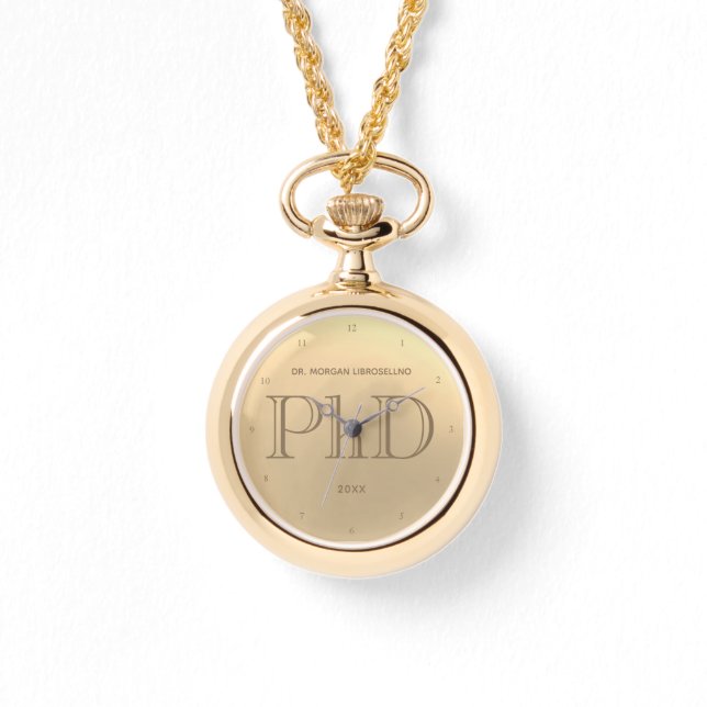 Goud Afstudeerder naam PhD Afstuderen horloge (Voorkant)