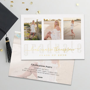Goud Afstuderen Calligrafie Fotocollage Folie Uitnodiging