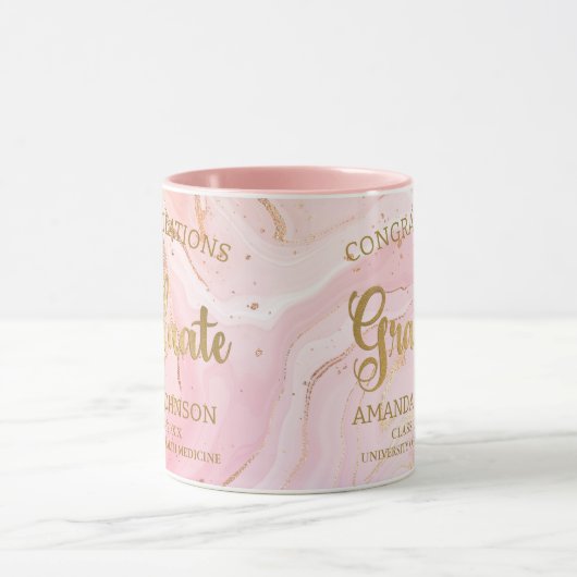 Goud Afstuderen Gefeliciteerd Roze Afstuderen Mok (Midden)