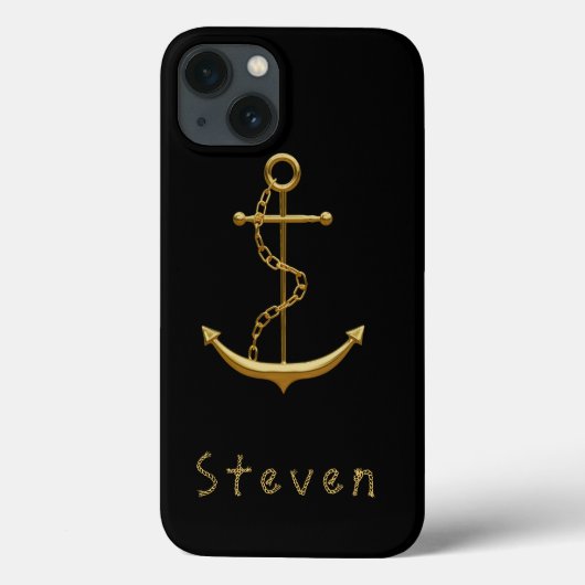 Goud anker op zwarte nautische naam Case-Mate iPhone case (Achterkant)