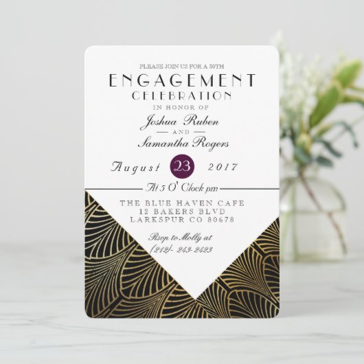 Goud Art Deco 1920's | Verlovingsfeest Uitnodigen Kaart (Staand voorkant)