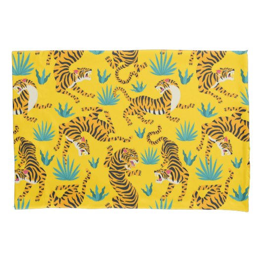 Goud Aziatisch Tijger Patroon Kussensloop (Voorkant-Links)