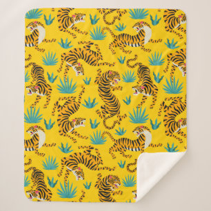 Goud Aziatisch Tijger Patroon Sherpa Deken