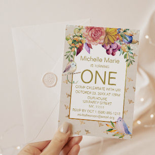 Goud - Baby - vogelbroed - eerste verjaardag Kaart